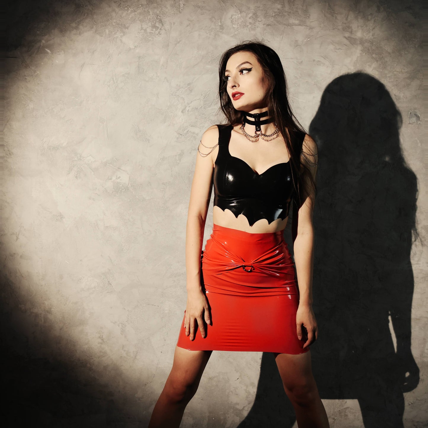 "Elinda" High-waisted Pencil Skirt with Front Ribbon & D-ring