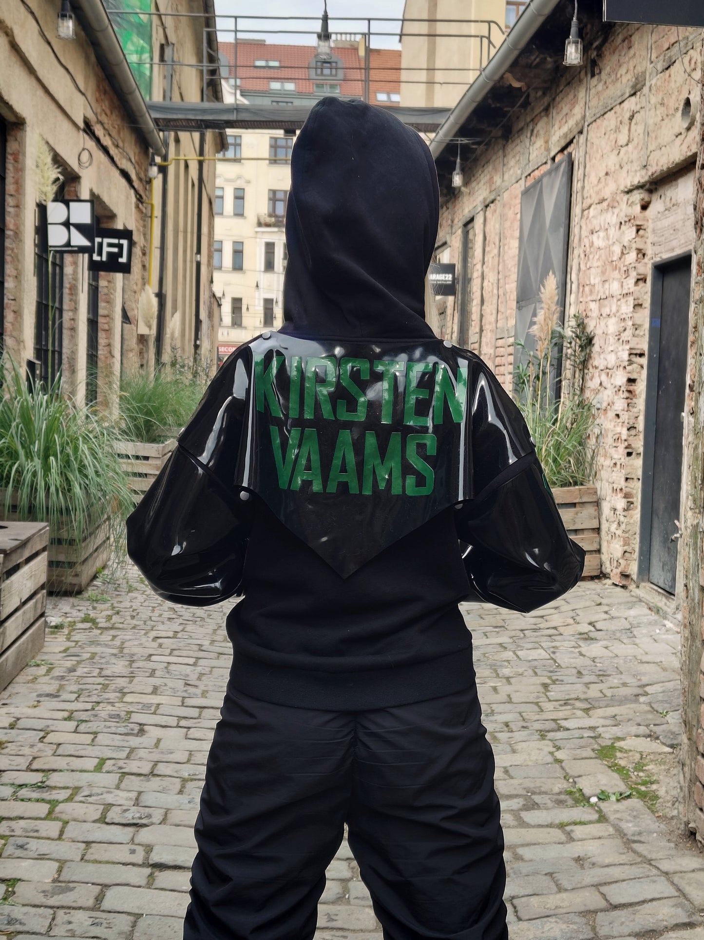 "Urban Shield" Cropped hoodie with latex sleeves