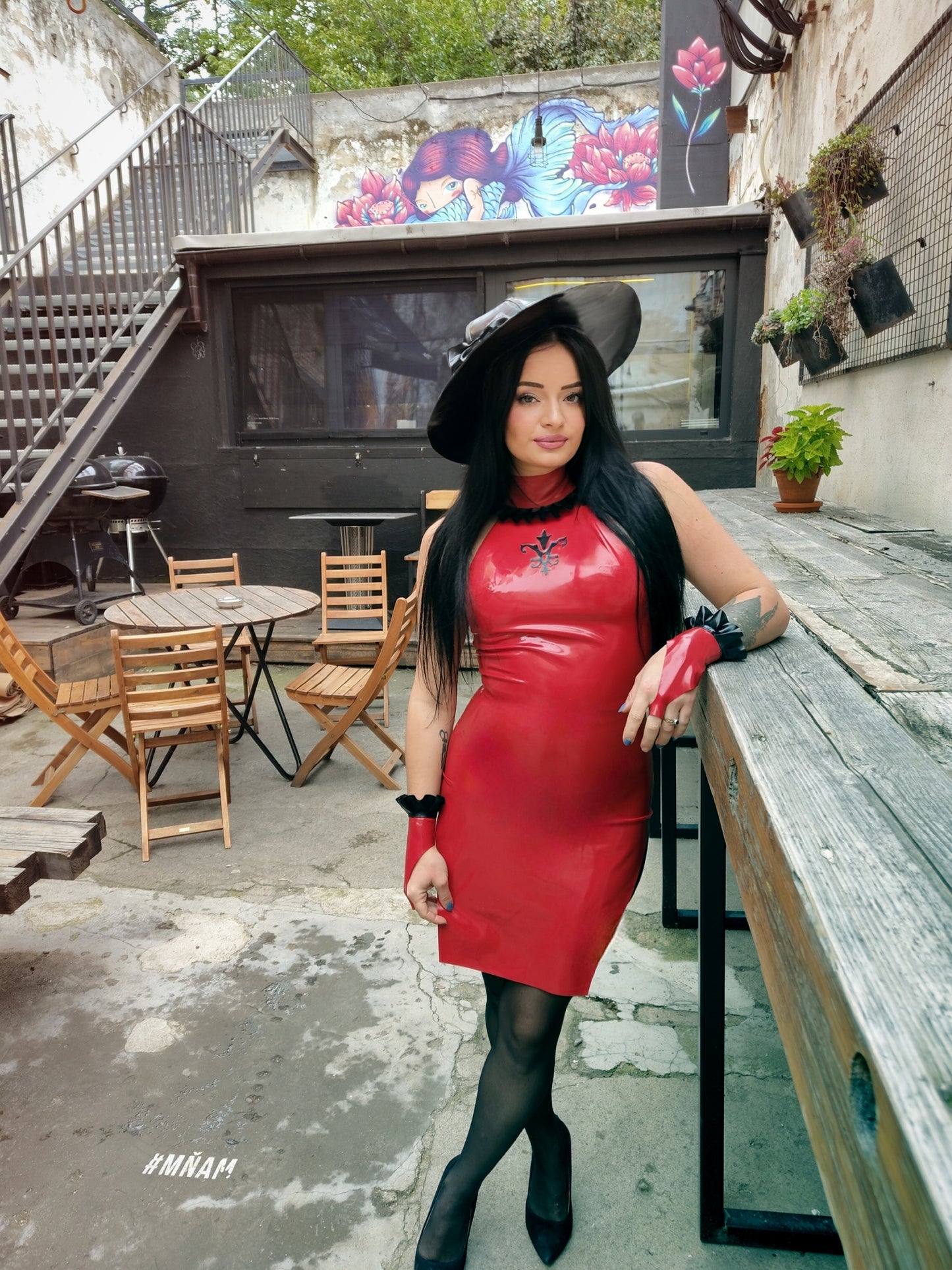 "Amara" Latex Midi Dress with fingerless gloves