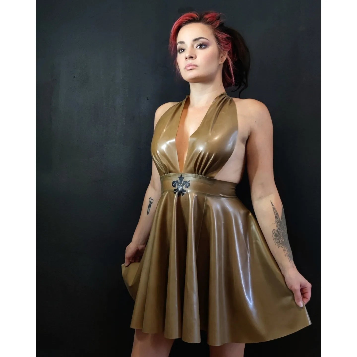 "Marylin" Dress with Draped Cups and Circle Midi Skirt
