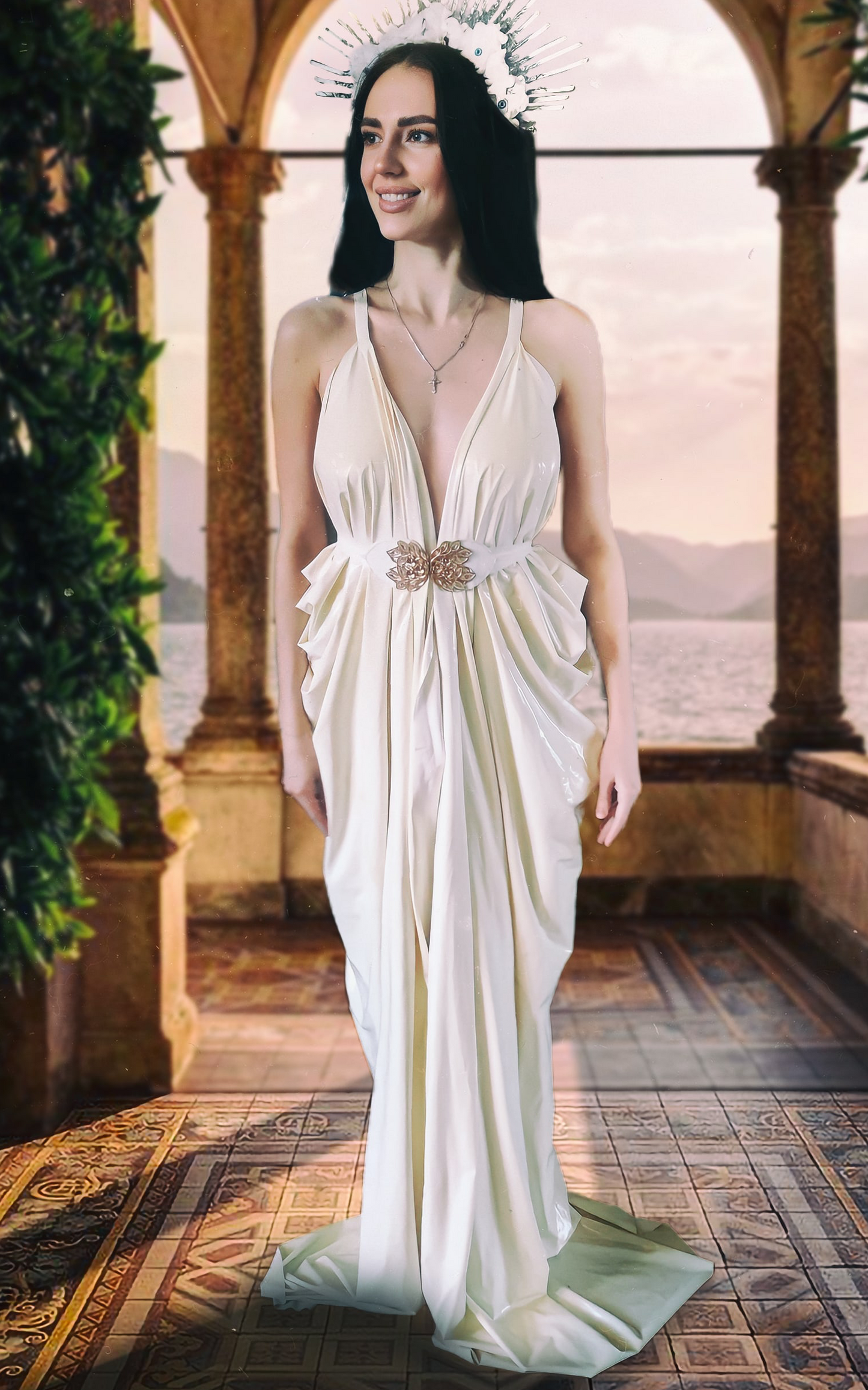 "Athena" Unisize Latex Greek Goddess Toga (Wrap Dress) with Belt