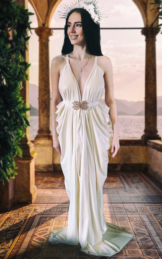 "Athena" Latex Greek Goddess Toga Wrap Dress with Belt Boho Wedding Unisize