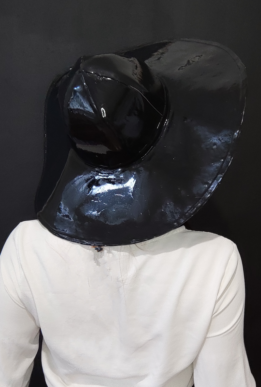 "Lady Evelyn" Wide Round Latex Hat with Removable Ribbon