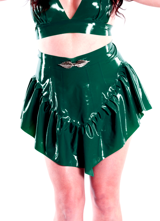 "Livia" Asymmetric Pleated Mini Skirt with a Silver Buckle