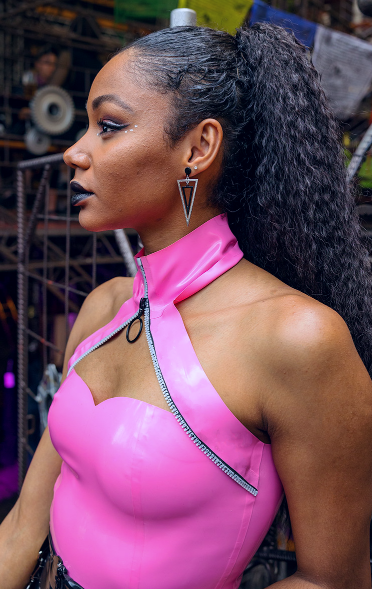 "Geen" Strapless Tube Top with Collar & Alphabet Zipper