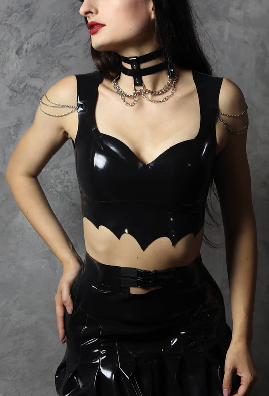 "Laetitia" crop top with bat shaped bottom and shoulder chains