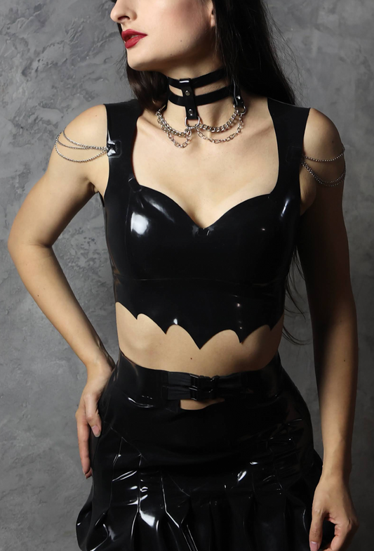 "Laetitia" Crop Top with Bat-shaped Bottom & Shoulder Chains