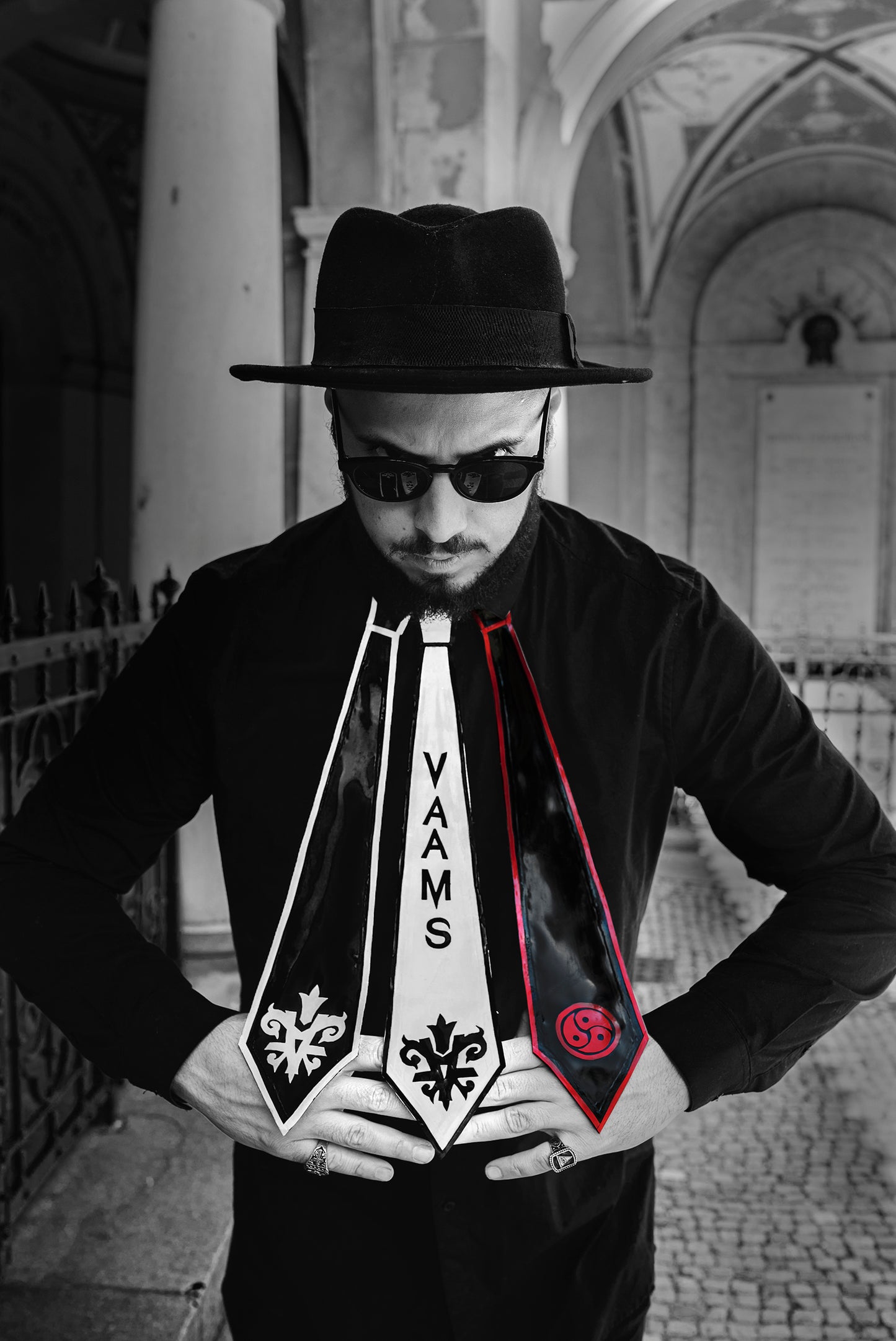Black & White Latex Tie with KV Logo
