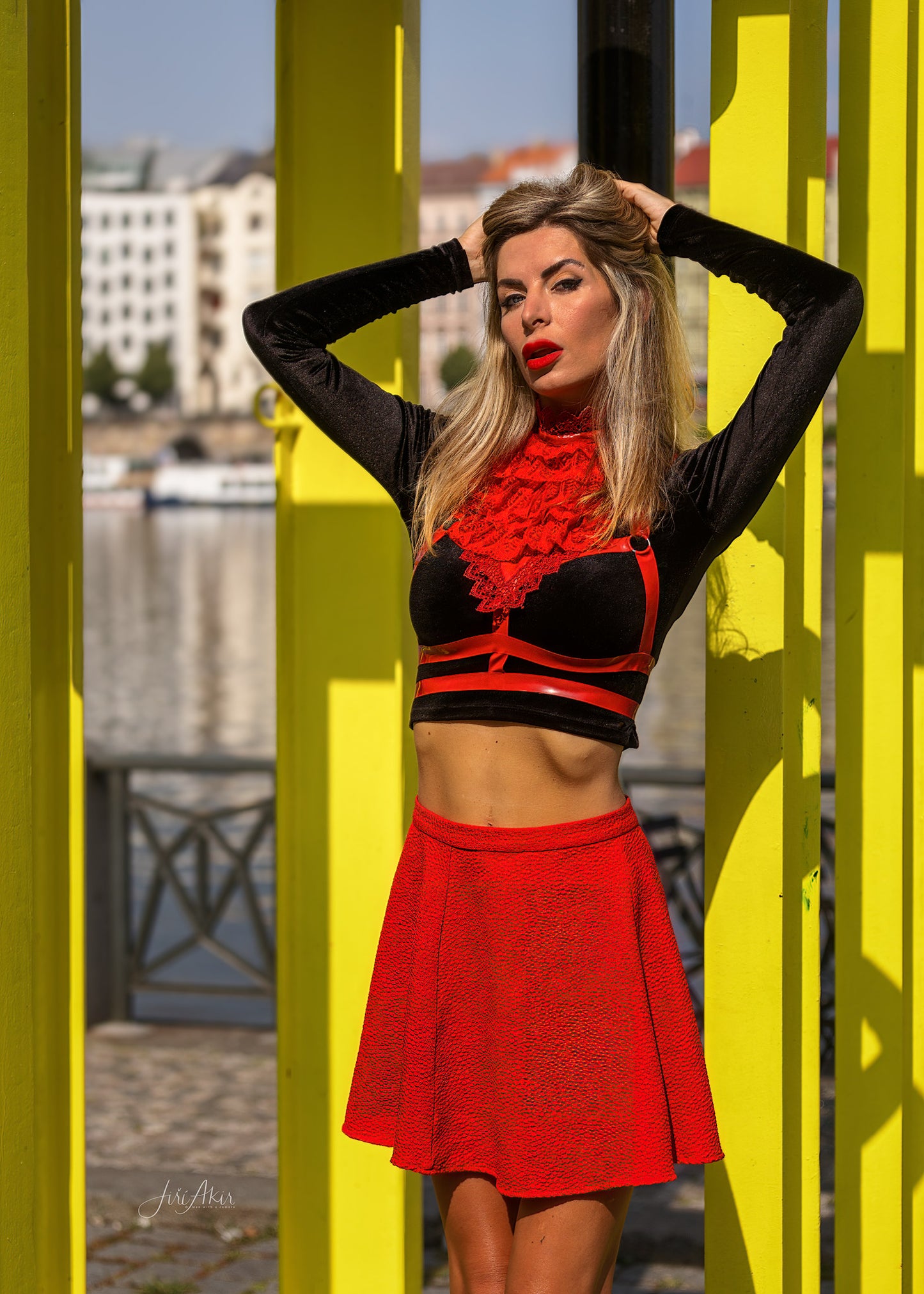 "Inanna" O-Ring Latex Harness with Lace Collar