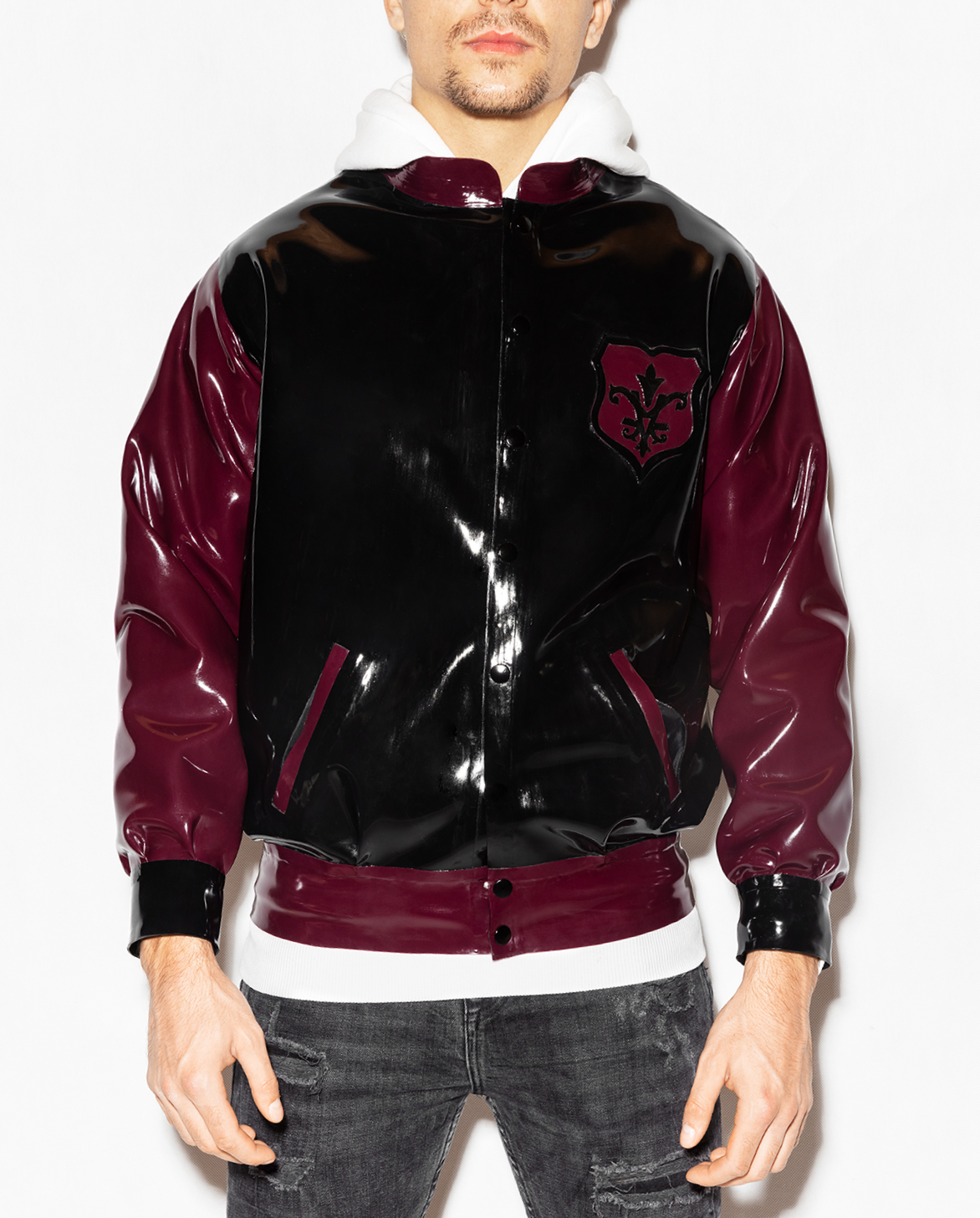Men's Latex Bomber Jacket with Inner Fabric Lining