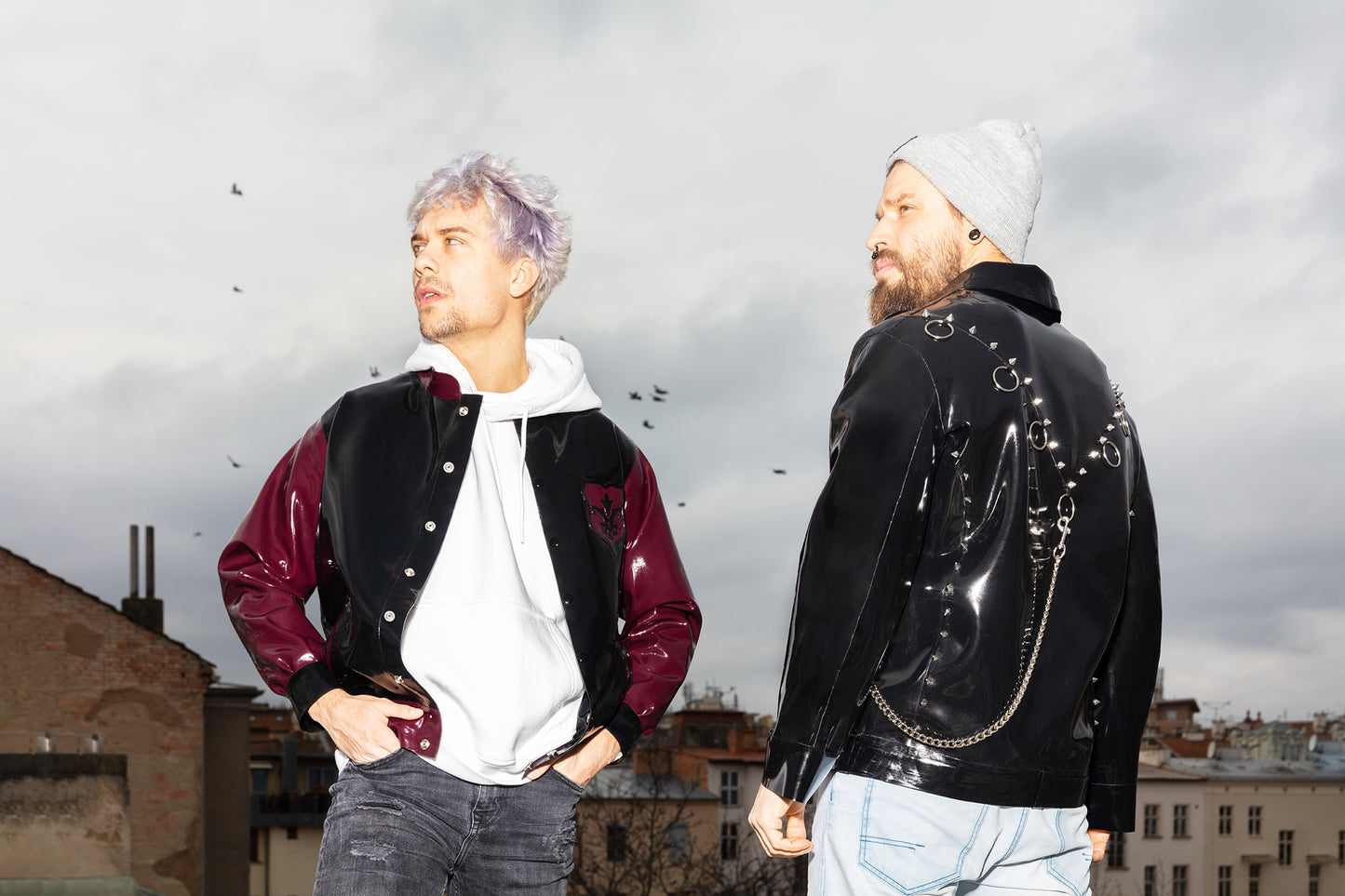 Men's Latex Bomber Jacket with Inner Fabric Lining