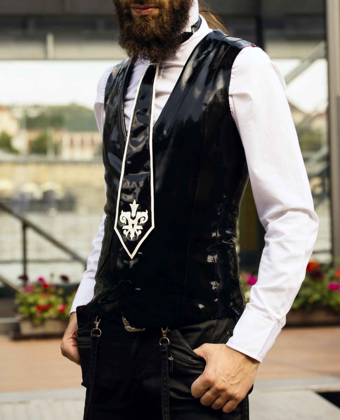 Men's Buttoned Latex Waistcoat with Inner Fabric Lining