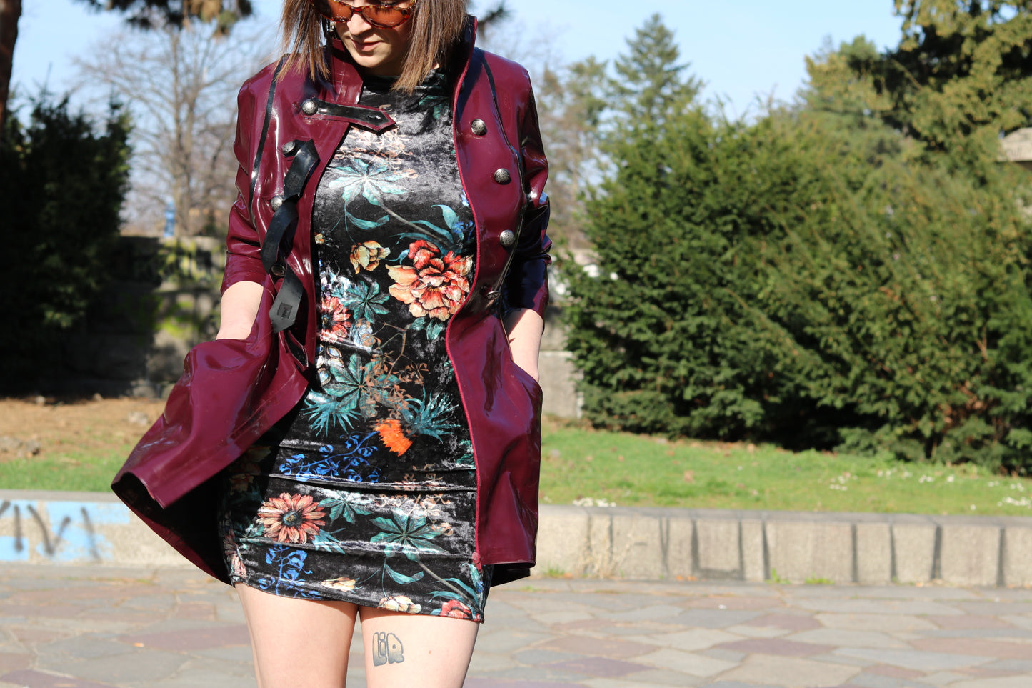 "WAC" Latex Military Style Rain Coat with Metal Buttons, Belt & Pockets