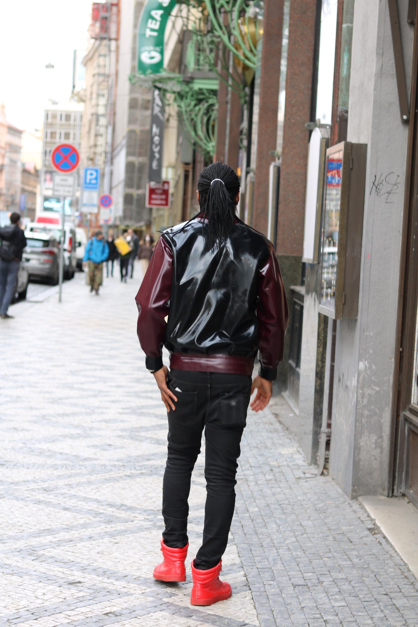 Men's Latex Bomber Jacket with Inner Fabric Lining