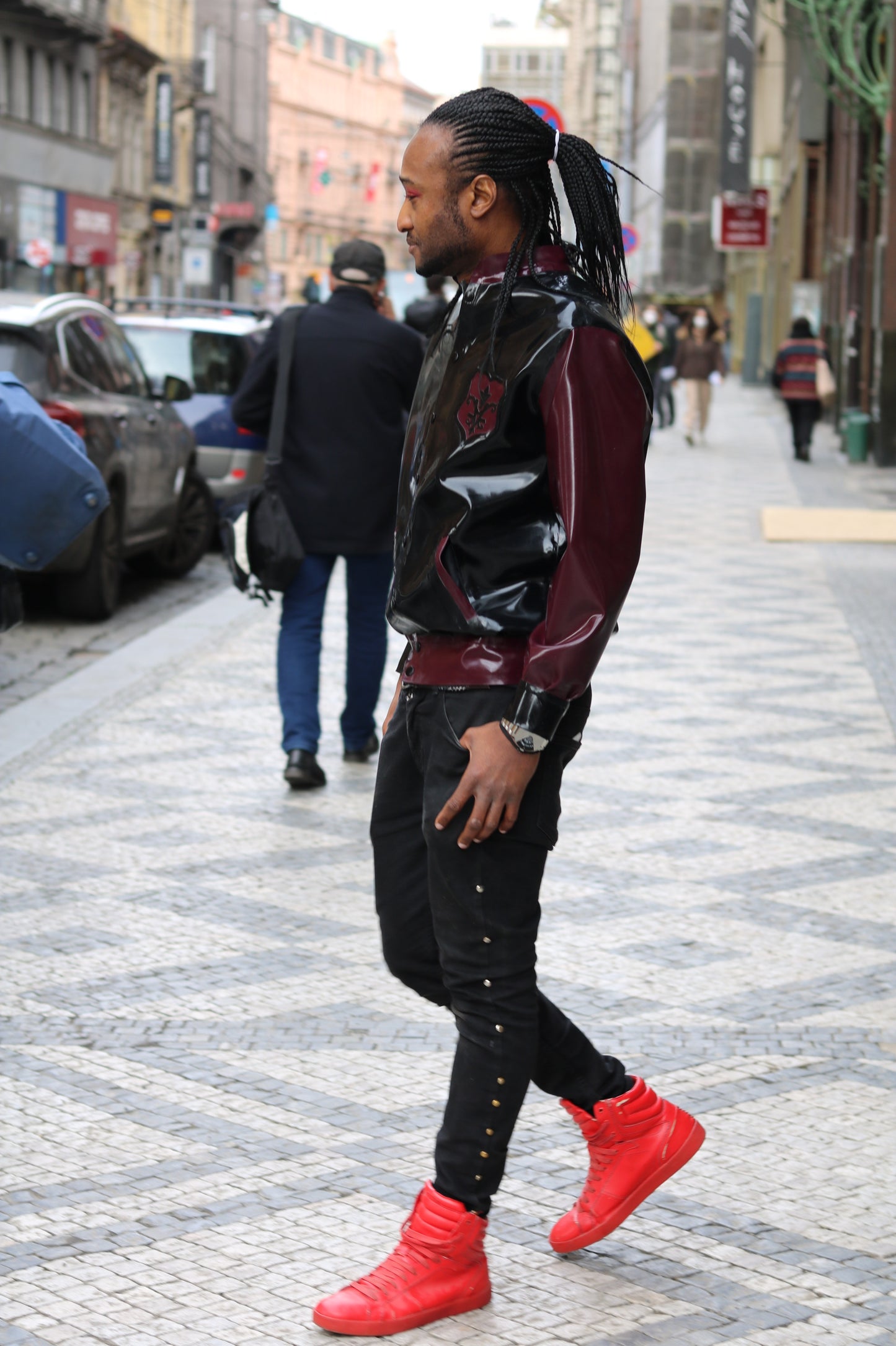 Men's Latex Bomber Jacket with Inner Fabric Lining
