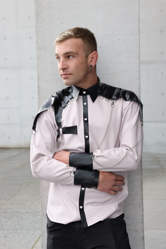 "Steampunk" Men's latex shirt with shoulder pads and chains