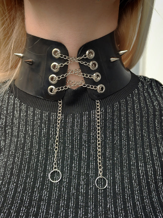 Latex Unisex Choker with eyelets spikes and chains