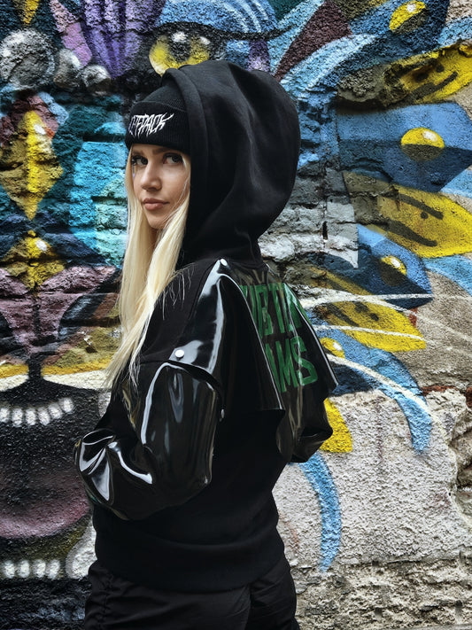 "Urban Shield" Cropped hoodie with latex sleeves
