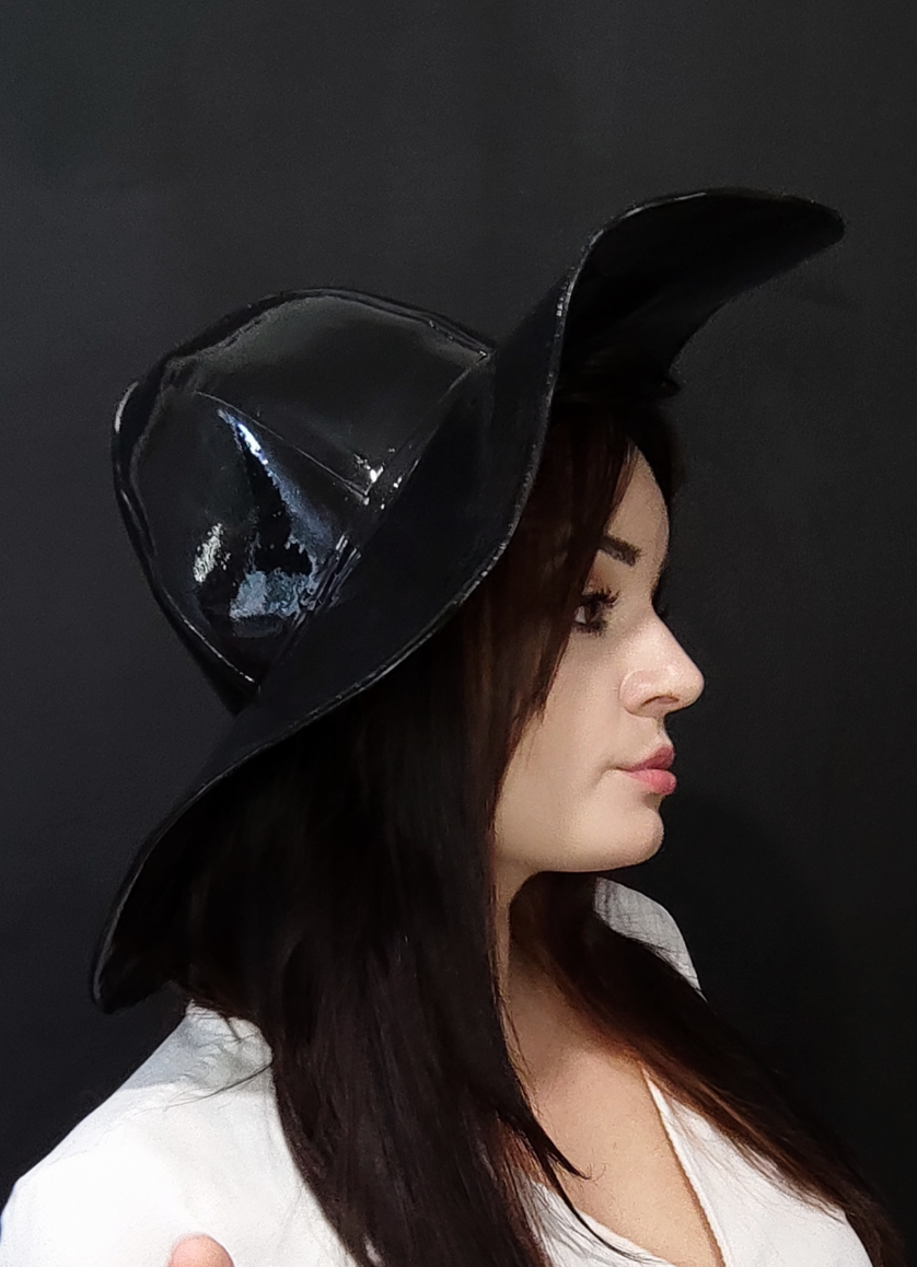 "Lady Evelyn" Latex Round Old Navy Wide Brimmed Hat with removable Ribbon