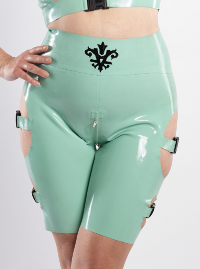 "Severine" Latex high waisted sport shorts with buckles