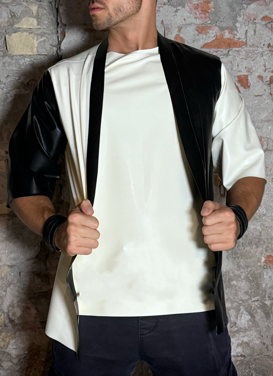 Men's cardigan ''Latex is the future'' half black half white midi sleeves