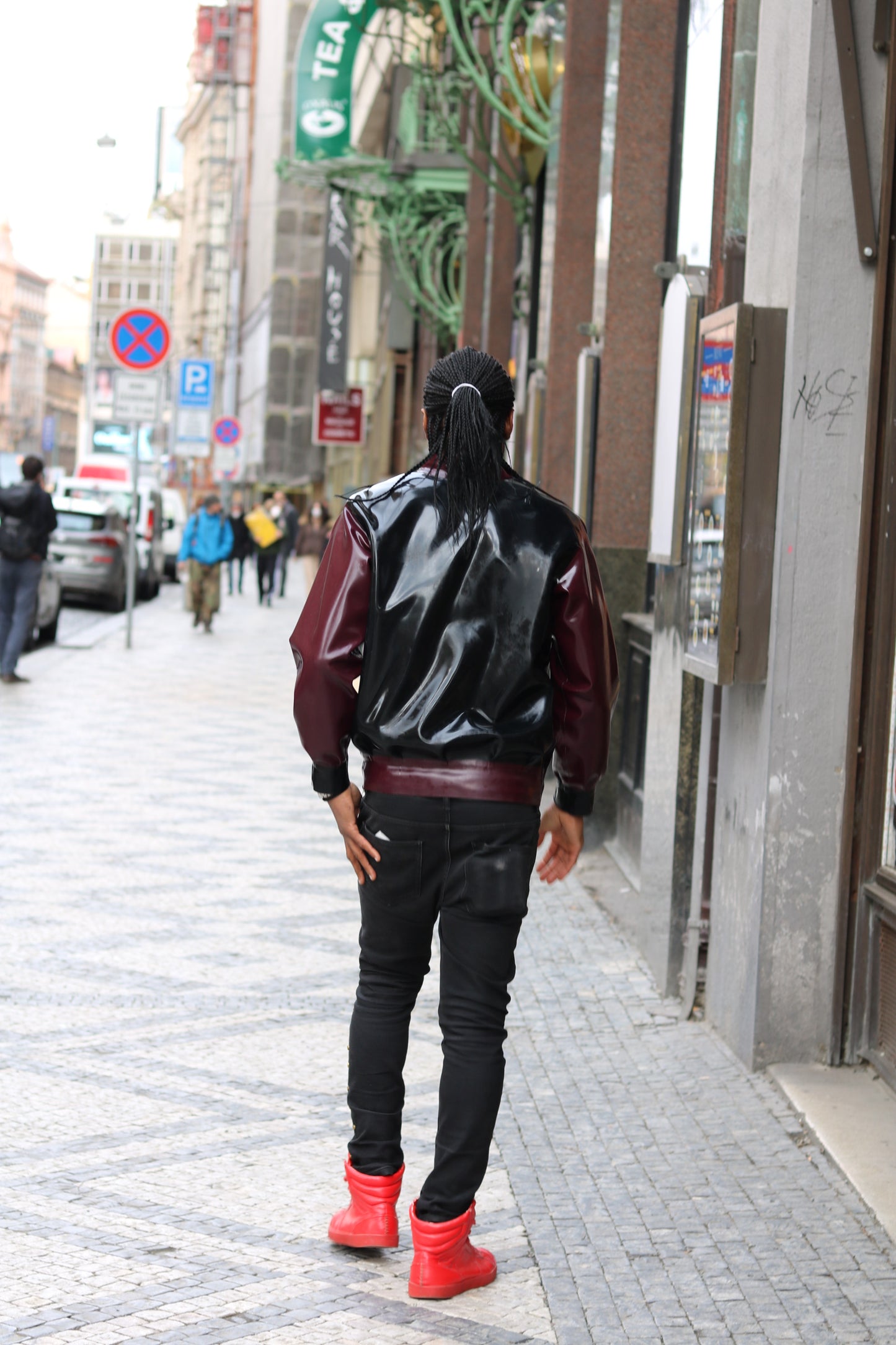 Men's Latex Bomber Jacket with inner fabric lining sport streetwear